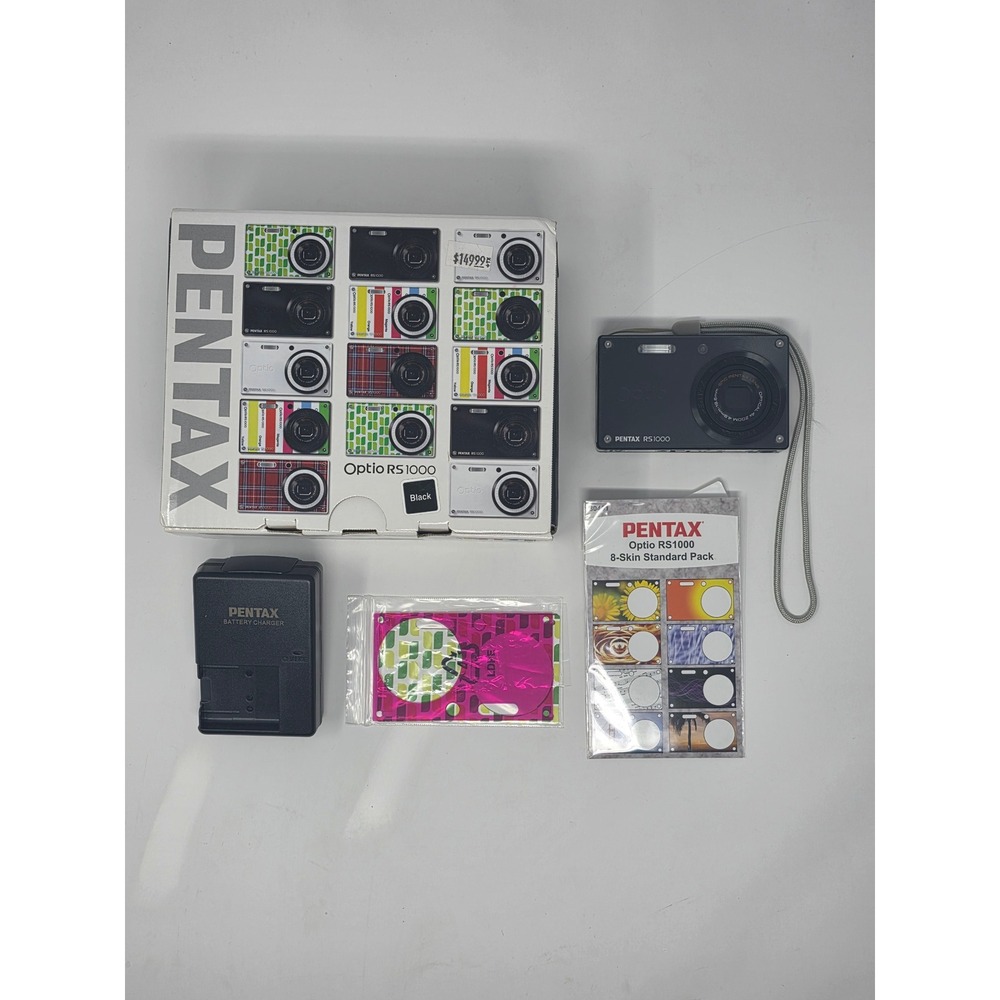 Pentax Optio RS1000 Black 14MP Digital Camera 4x Optical Zoom with Skins and Box